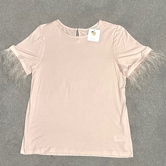 Hayden Girls XL (13/14) Top with Feather Sleeves, Pink! Loop/Button Closure, NWT - Picture 1 of 1
